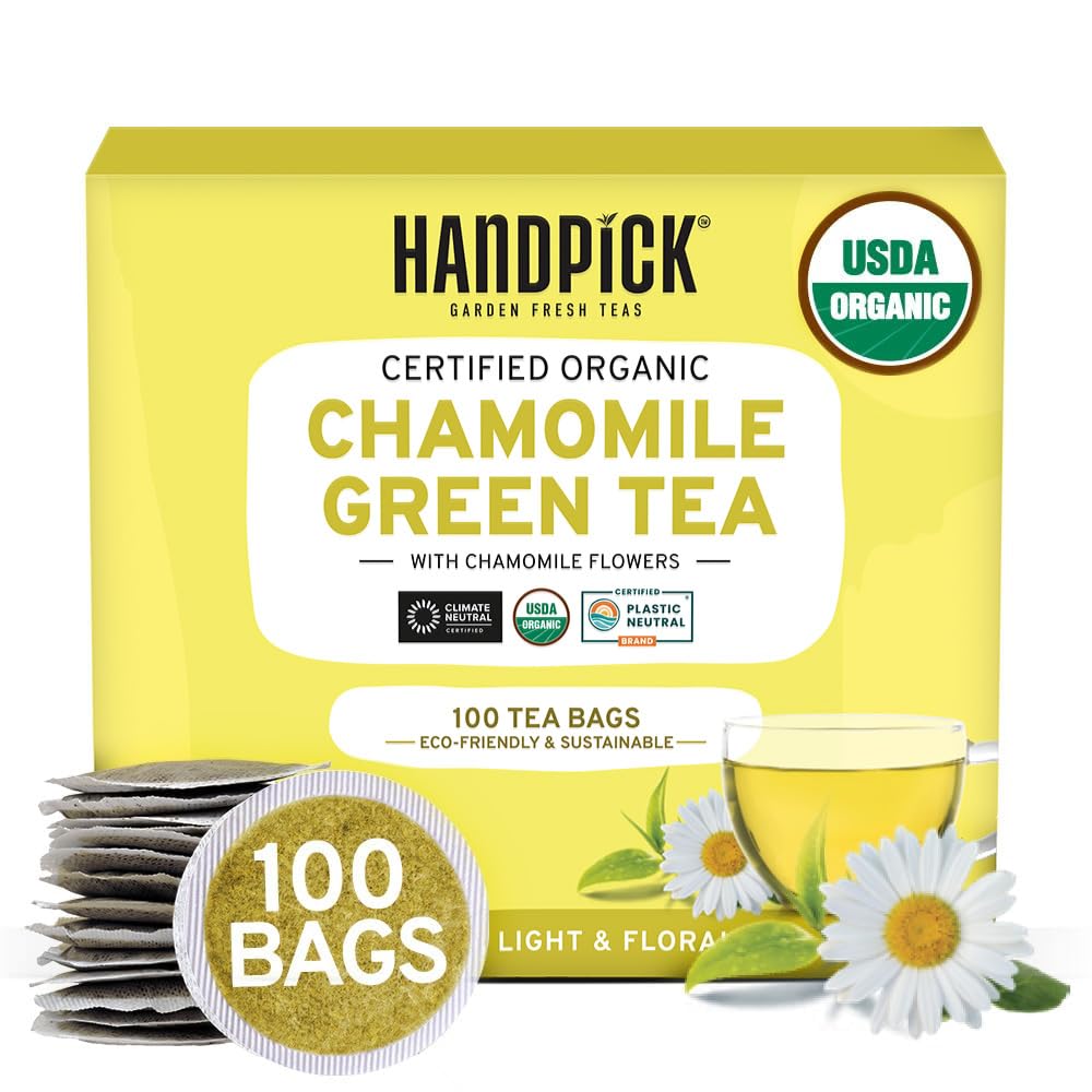 HANDPICK Honey Lemon Green Tea Bags (100 Count) All Natural Flavor | Sweet Honey & Tangy Lemon | Round & Eco-Friendly Tea Bags | Packed In Resealable Bag | Brew As Hot Or Iced Tea, 230 Gram