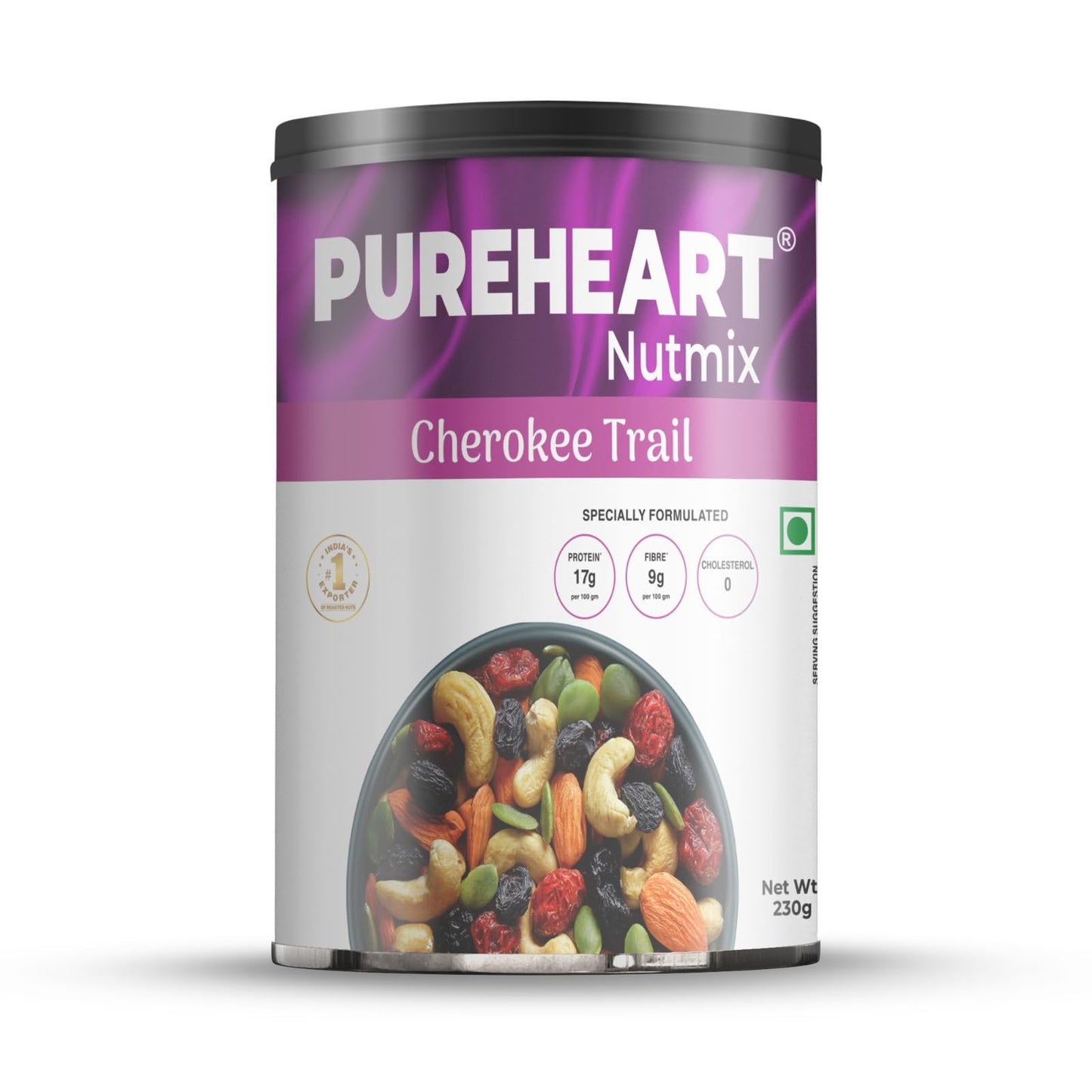 Pureheart Cherokee Premium Trail Mix | An Eclectic Mix of 8 Healthy Superfoods Nuts- Cashews, Almonds, Pistachio | Dry Fruits - Cranberries, Raisins | Seeds - Pumpkin, Sunflower | Reusable Jar (1000g)
