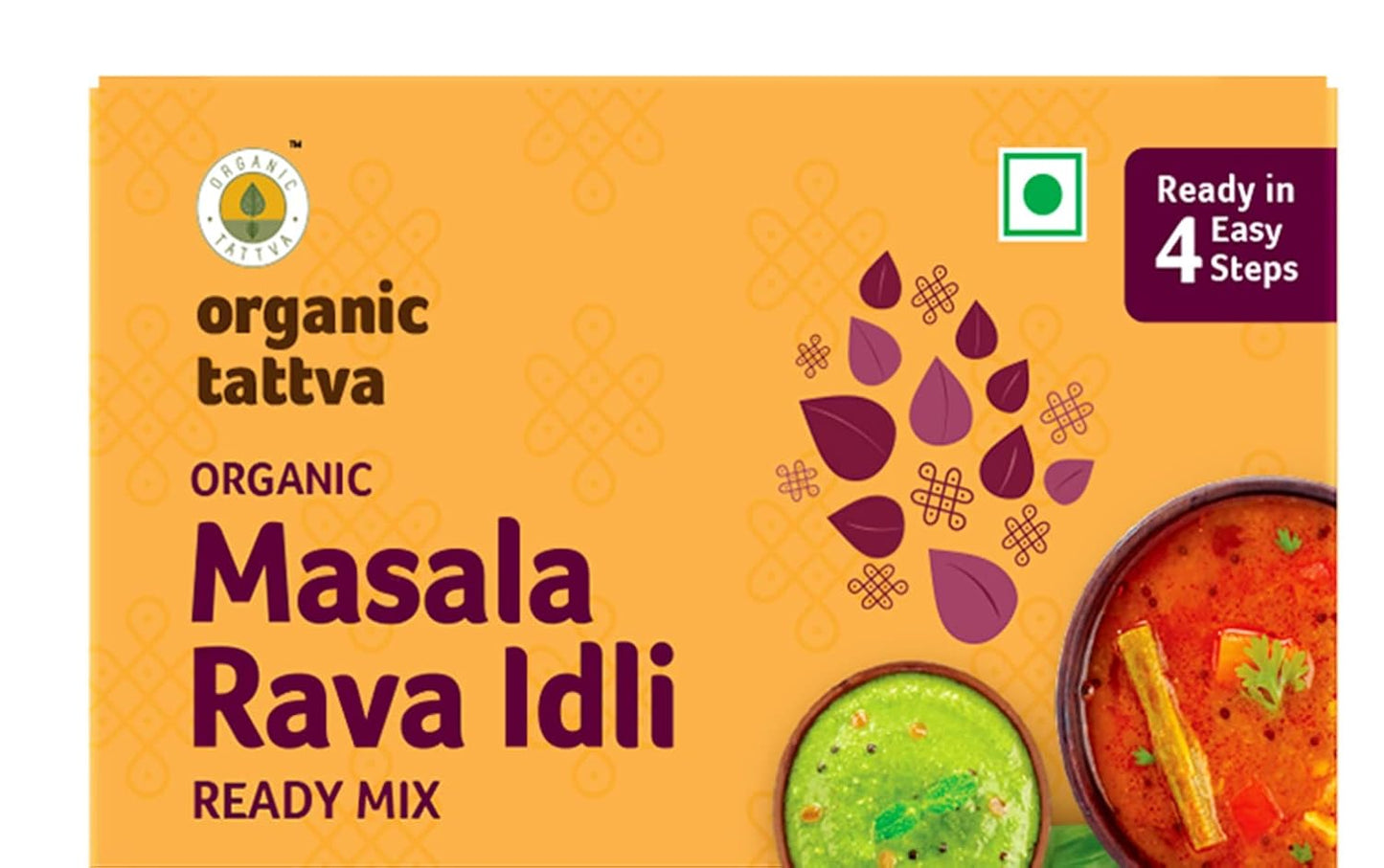 Organic Tattva Organic Masala Rava Idli/Idly Instant Ready Mix 800 Gram | Source of Protein, NO Cholesterol, NO Trans-Fat | Ready in 4 Easy Steps | 200 Gram Each