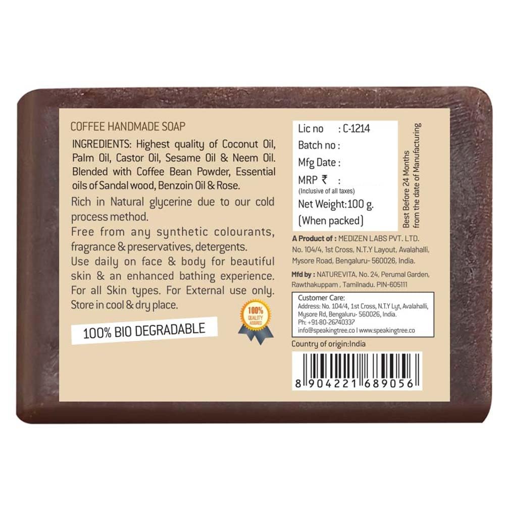 Speaking Tree Exfoliating Coffee Handmade Soap 100Gms (Pack Of 2) | Specially Formulated And Cold Processed All Natural Ingredients For Perfectly Clean Skin - Handmade With Love