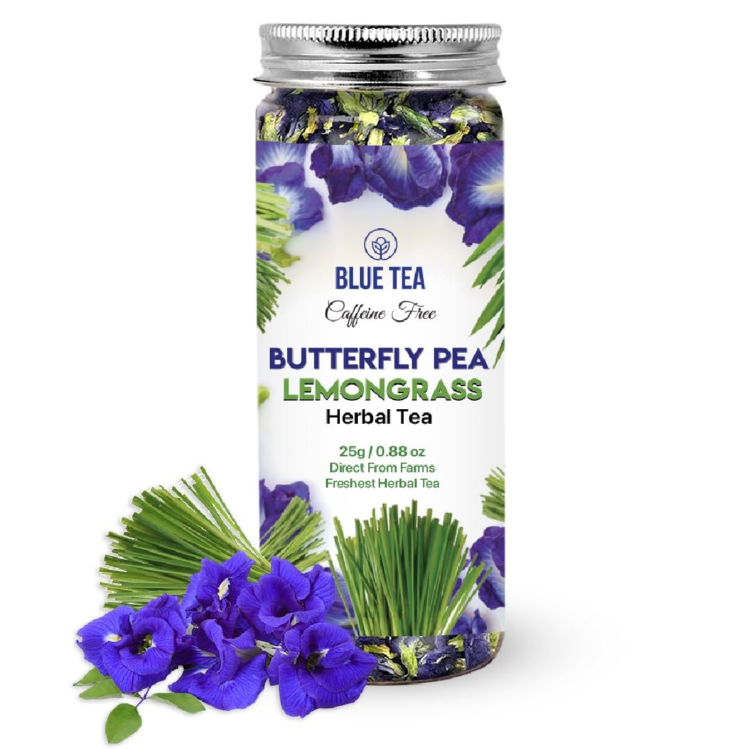 BLUE TEA - Hibiscus Tea - 50 gm (50 Cups) | SKIN GLOW ENHANCING TEA | Flower Based - Herbal Tea - Caffeine Free - Tangy Flavor - Non-GMO | Featured in Shark Tank | Pet Jar