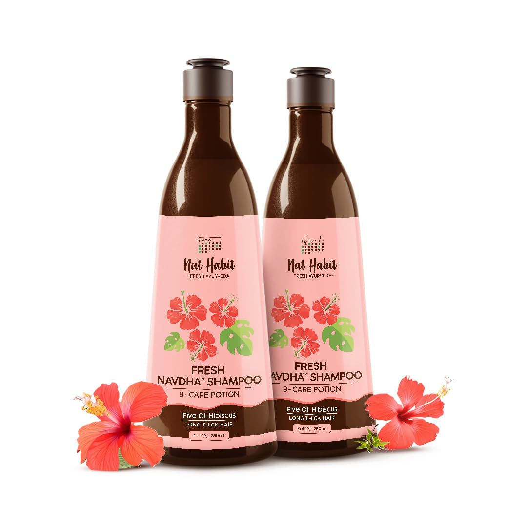 Nat Habit Sulfate-Free Natural Five Oils Hibiscus Hair Growth Shampoo, Navdha Shampoo for Women and Men (Pack of 1 X 250ml)