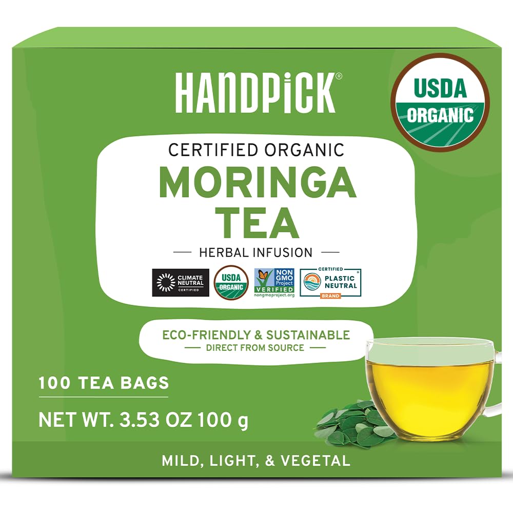 HANDPICK Honey Lemon Green Tea Bags (100 Count) All Natural Flavor | Sweet Honey & Tangy Lemon | Round & Eco-Friendly Tea Bags | Packed In Resealable Bag | Brew As Hot Or Iced Tea, 230 Gram