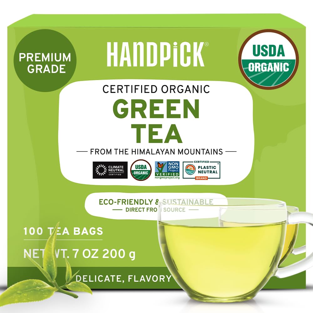 HANDPICK Honey Lemon Green Tea Bags (100 Count) All Natural Flavor | Sweet Honey & Tangy Lemon | Round & Eco-Friendly Tea Bags | Packed In Resealable Bag | Brew As Hot Or Iced Tea, 230 Gram