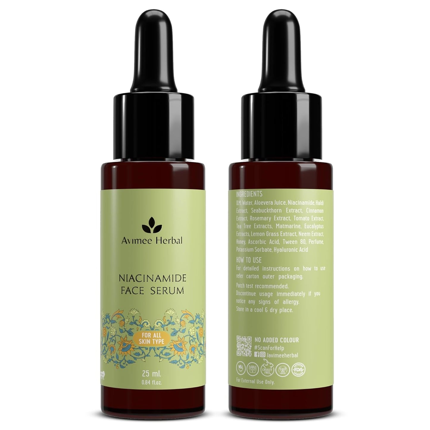 Avimee Herbal 10% Niacinamide Face Serum with Hyaluronic Acid | For Acne Marks, Blemishes & Oil Balancing with Zinc | Skin Clarifying Anti Acne Serum for Oily & Acne Prone Skin | 25 ml