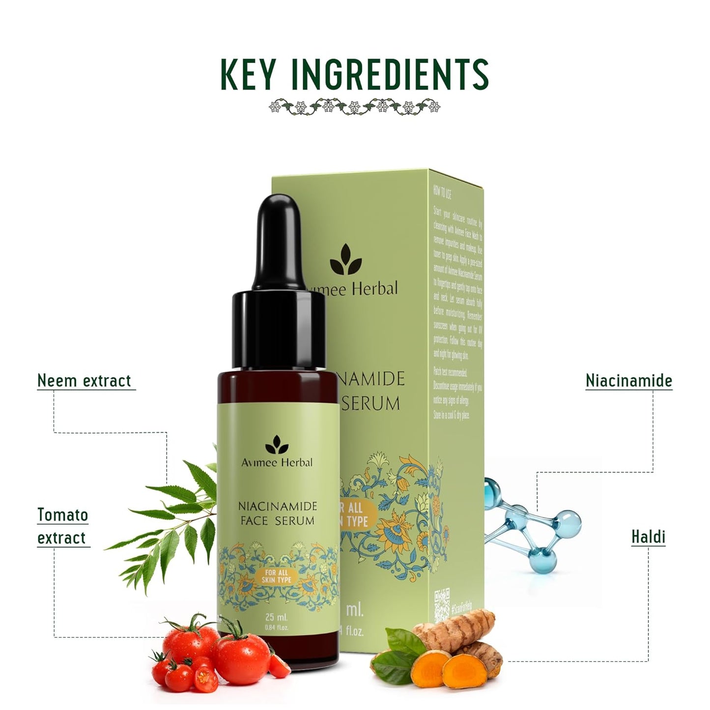 Avimee Herbal 10% Niacinamide Face Serum with Hyaluronic Acid | For Acne Marks, Blemishes & Oil Balancing with Zinc | Skin Clarifying Anti Acne Serum for Oily & Acne Prone Skin | 25 ml
