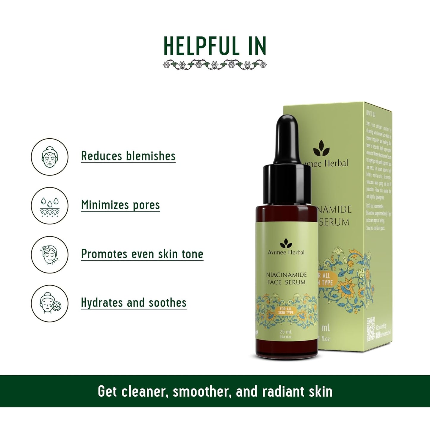 Avimee Herbal 10% Niacinamide Face Serum with Hyaluronic Acid | For Acne Marks, Blemishes & Oil Balancing with Zinc | Skin Clarifying Anti Acne Serum for Oily & Acne Prone Skin | 25 ml