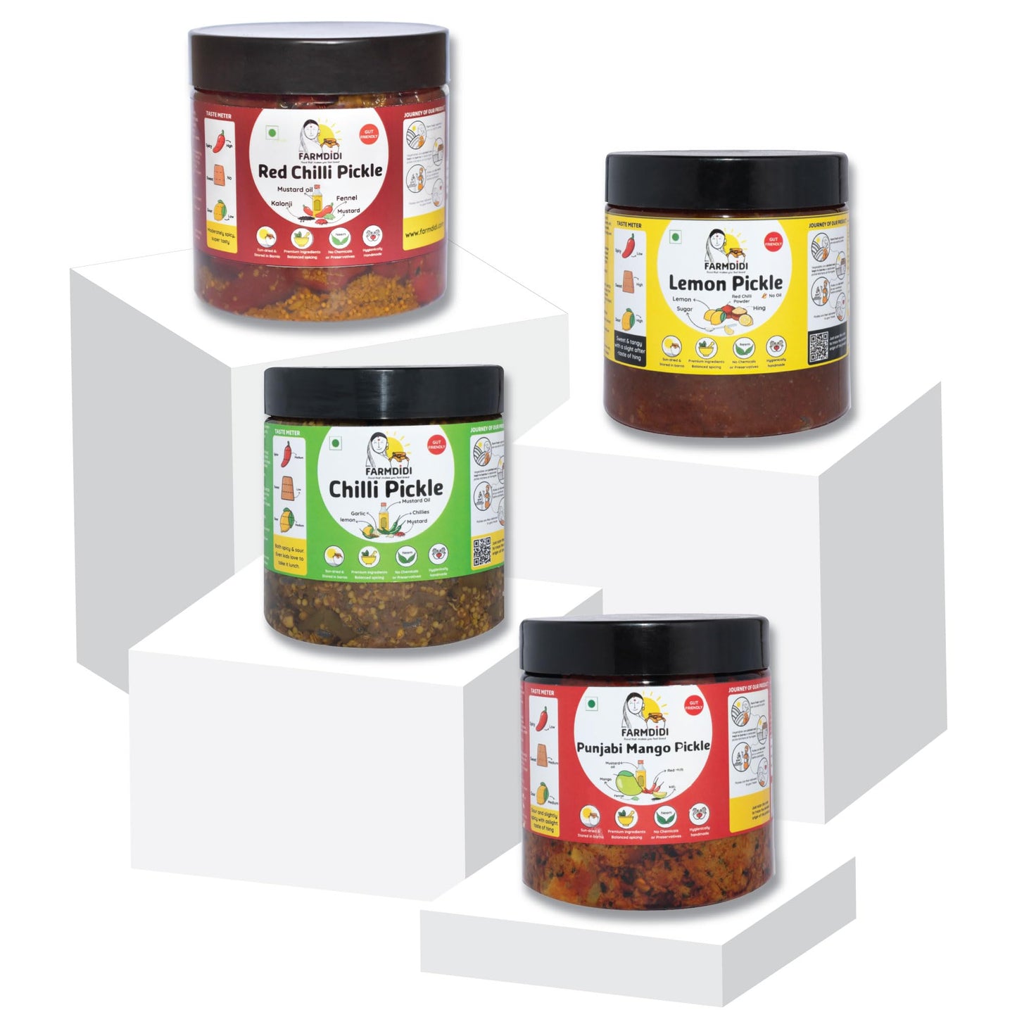 Farm Didi |Manjari Didi Best Trial Combo Pack Of 3X325G|Punjabi Mango Pickle + Lemon Pickle + Imli Chutney|Homemade|Natural|Preservative Free|Less Oil|Achar Combo