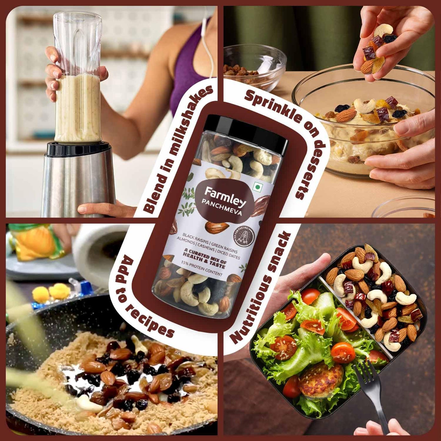 Farmley Panchmeva Healthy Dry Fruits Mix 405 g, Fit for Fasting I Healthy Snacks Mixed Nuts with Dry Fruits | Almonds | Cashews | Dates | Black raisin | Green raisin, Reusable Jar