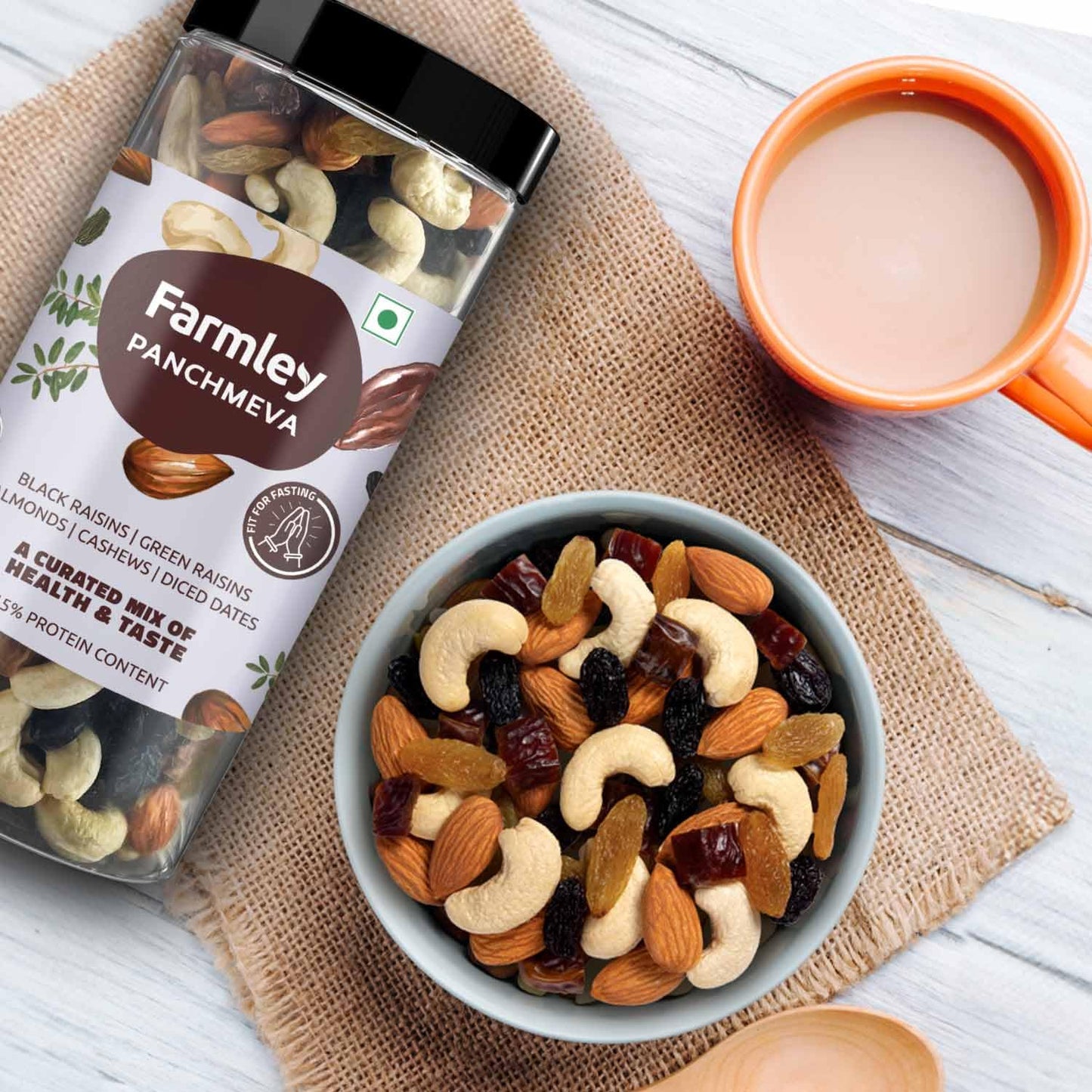 Farmley Panchmeva Healthy Dry Fruits Mix 405 g, Fit for Fasting I Healthy Snacks Mixed Nuts with Dry Fruits | Almonds | Cashews | Dates | Black raisin | Green raisin, Reusable Jar