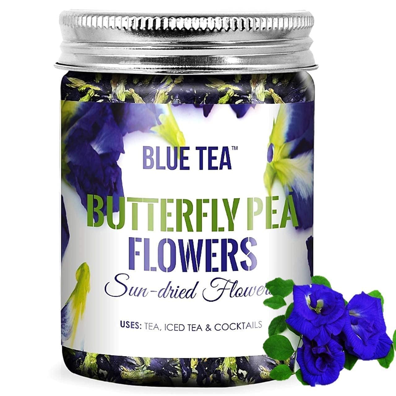 BLUE TEA - Hibiscus Tea - 50 gm (50 Cups) | SKIN GLOW ENHANCING TEA | Flower Based - Herbal Tea - Caffeine Free - Tangy Flavor - Non-GMO | Featured in Shark Tank | Pet Jar