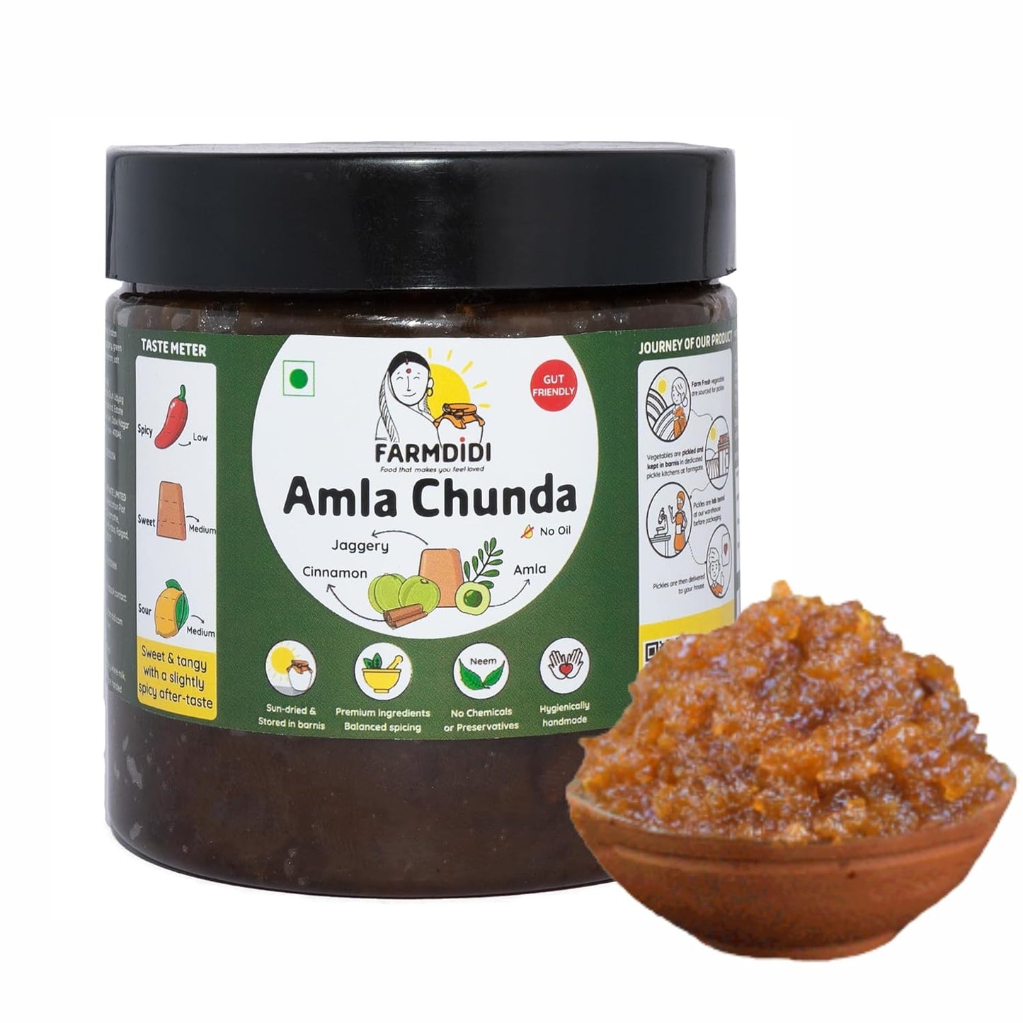 Farm Didi | Aavla Murabba with Jaggery 325G | Amla Chunda with Jaggery |Awla ka Murabba| Sweet & Tangy| Homemade |Khatta Mitha|Oil free | No preservatives| Organic |Aavle ki chutney | Amla Chutney