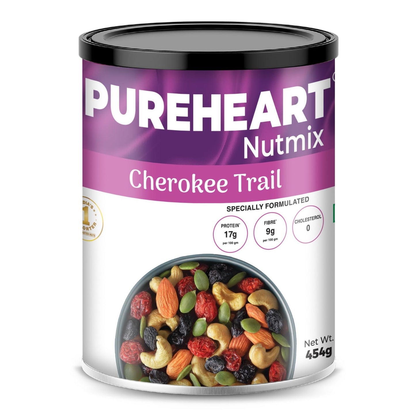 Pureheart Cherokee Premium Trail Mix | An Eclectic Mix of 8 Healthy Superfoods Nuts- Cashews, Almonds, Pistachio | Dry Fruits - Cranberries, Raisins | Seeds - Pumpkin, Sunflower | Reusable Jar (1000g)