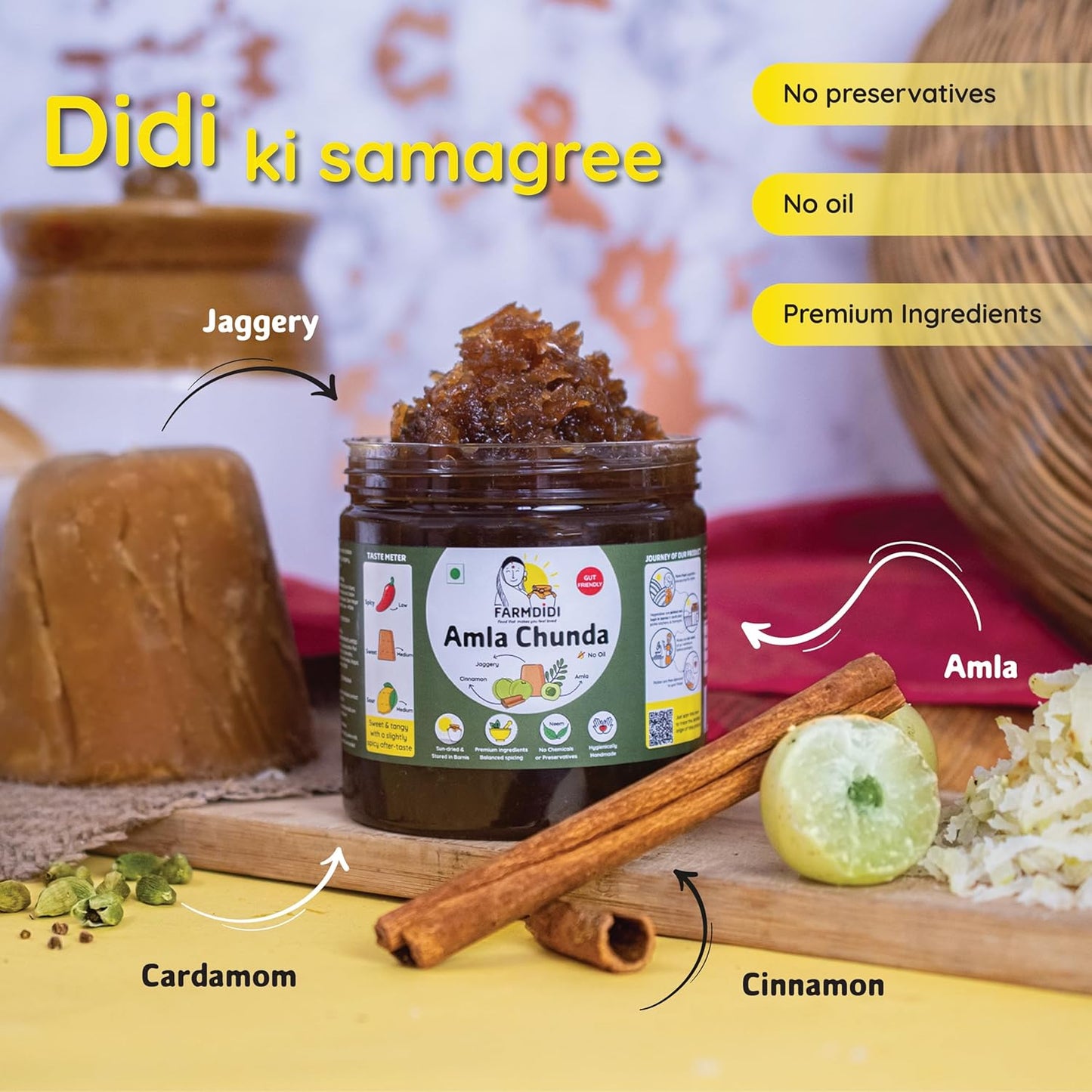 Farm Didi | Aavla Murabba with Jaggery 325G | Amla Chunda with Jaggery |Awla ka Murabba| Sweet & Tangy| Homemade |Khatta Mitha|Oil free | No preservatives| Organic |Aavle ki chutney | Amla Chutney