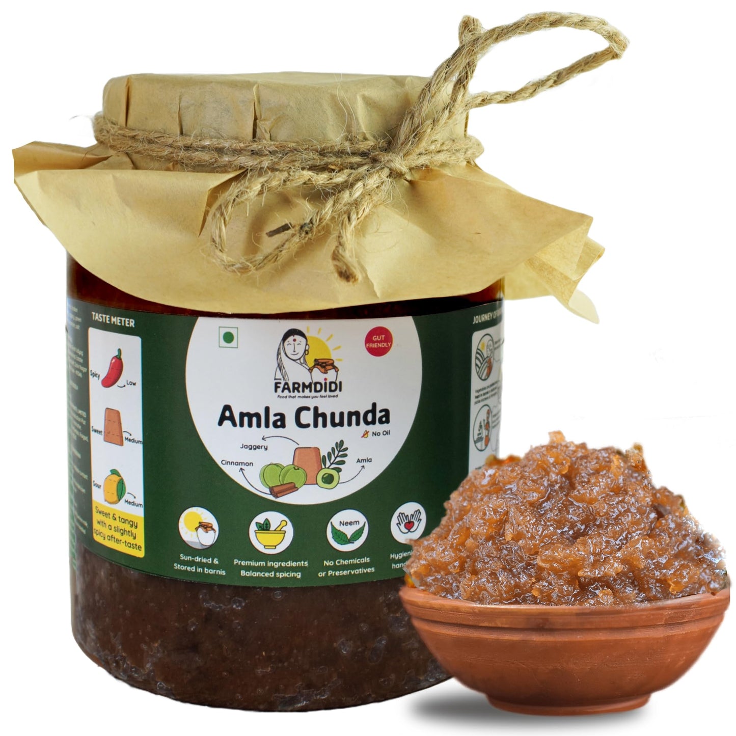Farm Didi | Aavla Murabba with Jaggery 325G | Amla Chunda with Jaggery |Awla ka Murabba| Sweet & Tangy| Homemade |Khatta Mitha|Oil free | No preservatives| Organic |Aavle ki chutney | Amla Chutney