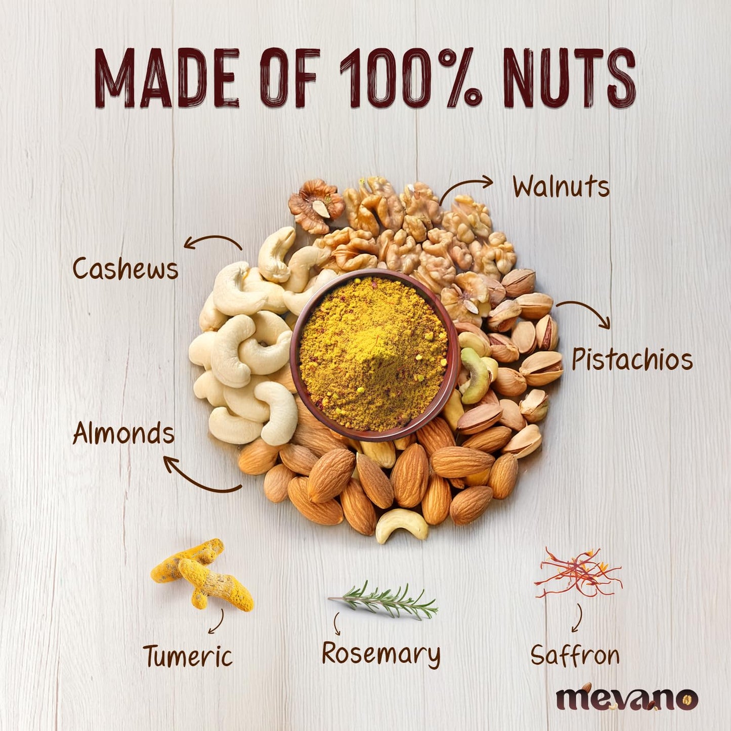 Mevano Nuts Powder for Kids, Rich in Omega-3, 100g | NO Added Sugar | Badam powder with Walnut, Cashew, Pista - Dry Fruits powder for Baby | 20% Protein, 17 Vitamins & Minerals