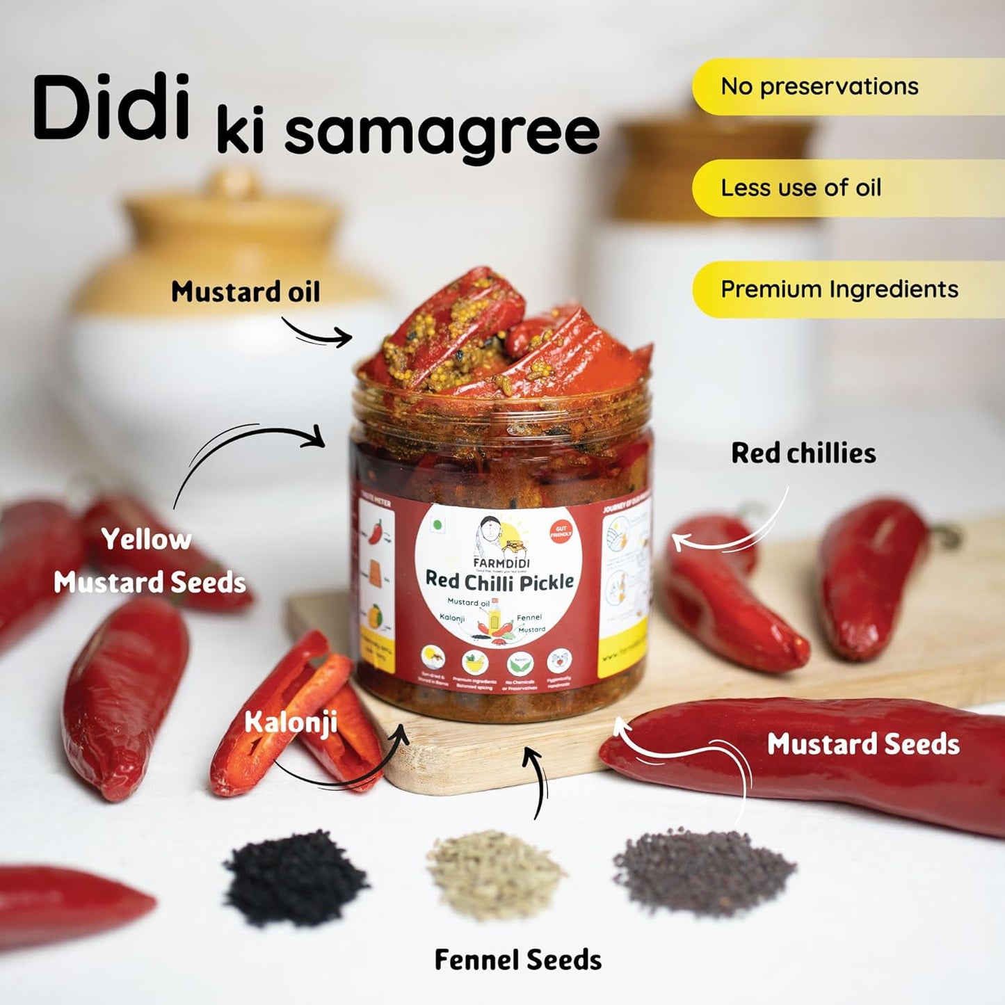 Farm Didi Stuffed Red Chilli Pickle In Fresh Mustard Oil | Lal Mirch Ka Achar 325G | Bharwa Mirchi Ka Achar | Banarasi Red Chilli Pickle | No Garlic Stuffed Red Chilli Pickles | Traditional Recipe