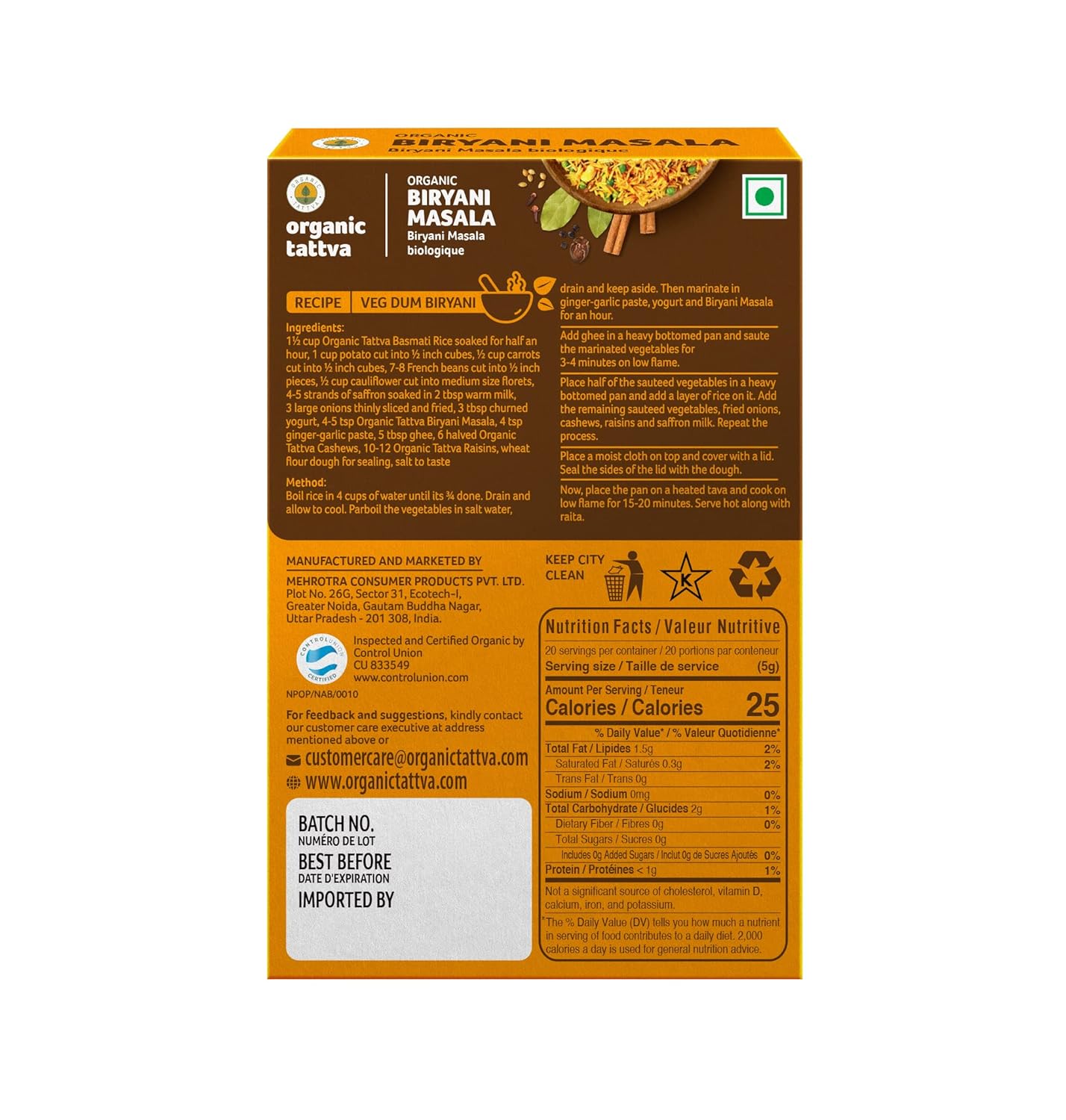 Organic Tattva, Organic Biryani Masala Powder 100 Gram | Rich in Flavour and No Artificial Additives