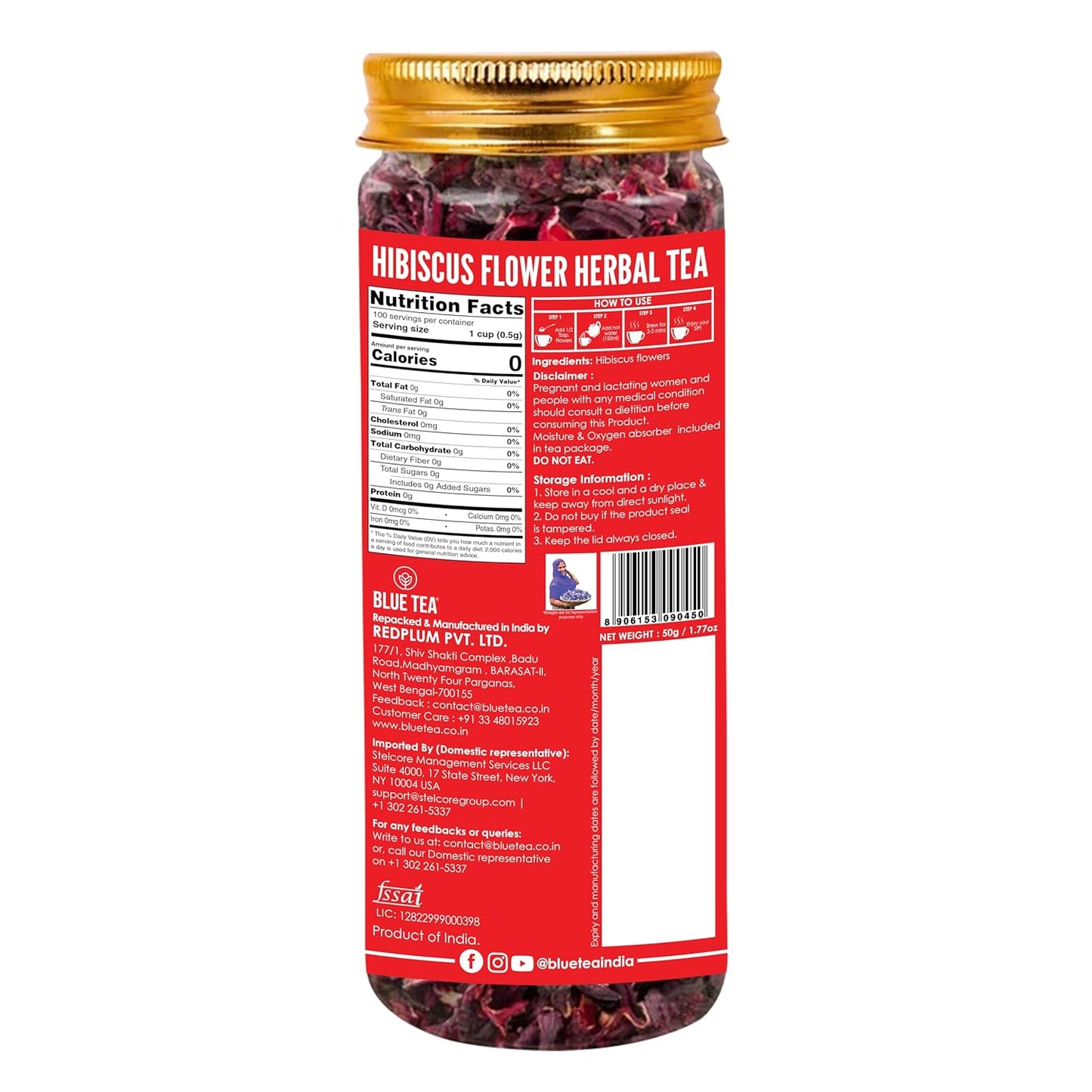 BLUE TEA - Hibiscus Tea - 50 gm (50 Cups) | SKIN GLOW ENHANCING TEA | Flower Based - Herbal Tea - Caffeine Free - Tangy Flavor - Non-GMO | Featured in Shark Tank | Pet Jar