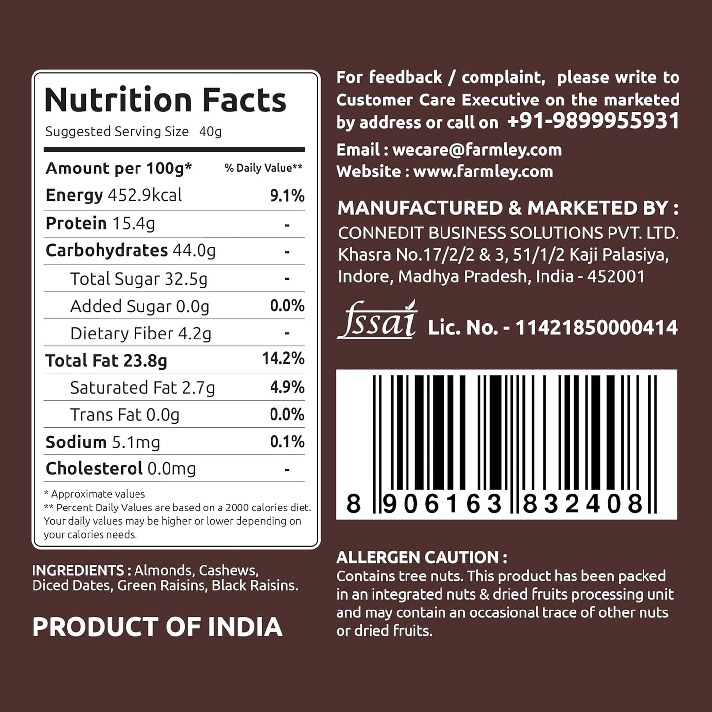 Farmley Panchmeva Healthy Dry Fruits Mix 405 g, Fit for Fasting I Healthy Snacks Mixed Nuts with Dry Fruits | Almonds | Cashews | Dates | Black raisin | Green raisin, Reusable Jar