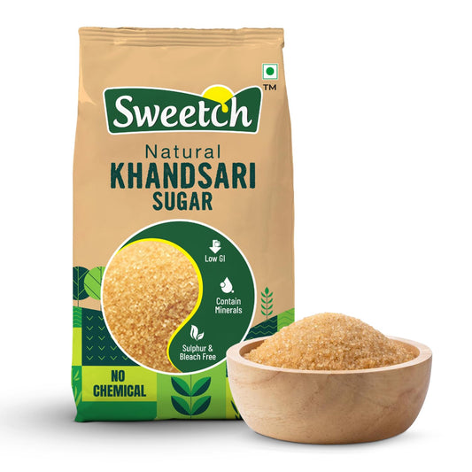 Sweetch Natural Khandsari Sugar (Raw cane Sugar) 1Kg Desi Khand Sugar, Unrefined & Unprocessed, Low GI, No Chemical, Sulphur & Bleach Free| Natural Sweetener (Pack of 1)