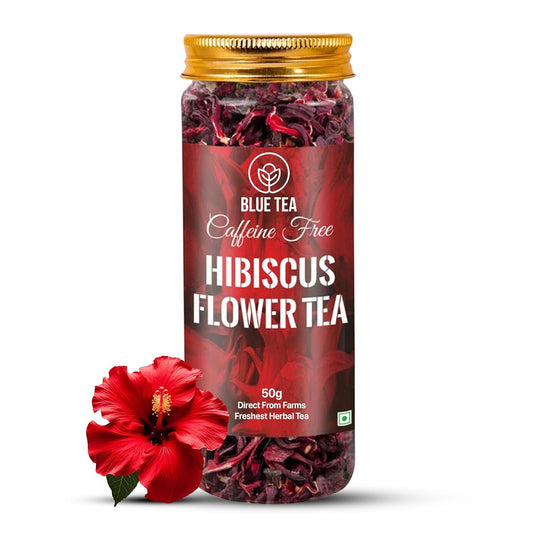 BLUE TEA - Hibiscus Tea - 50 gm (50 Cups) | SKIN GLOW ENHANCING TEA | Flower Based - Herbal Tea - Caffeine Free - Tangy Flavor - Non-GMO | Featured in Shark Tank | Pet Jar