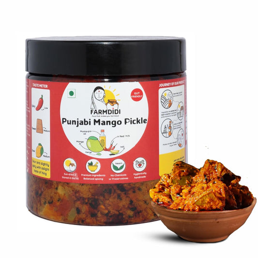 FarmDidi Punjabi Mango Pickle In Fresh Mango Pickles Homemade 325g | Preservative free Indian Aam ka Achar homemade | Authentic Less Oil Pickle Mango aachar Dry aam Ka Achaar in Homemade pickles