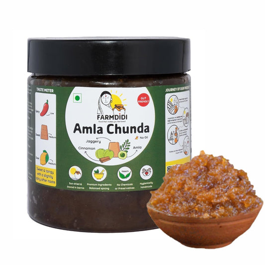 Farm Didi | Aavla Murabba with Jaggery 325G | Amla Chunda with Jaggery |Awla ka Murabba| Sweet & Tangy| Homemade |Khatta Mitha|Oil free | No preservatives| Organic |Aavle ki chutney | Amla Chutney