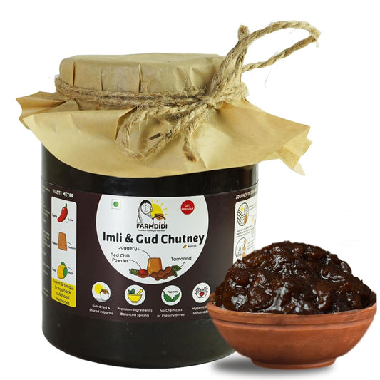Farm Didi Imli Chutney with Jaggery (Gud) 1Kg | Sweet and Tangy Oil Free Imli Paste | Homemade Natural Tamarind Chutney | No Added Sugar Or Preservatives | Imli Sauce Used in Chaat & Cooking Curries