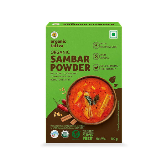 Organic Tattva, Organic Sambar Masala 100 Gram | Authentic South Indian Flavor, Naturally Processed Flavorful, 100% Natural, No Preservatives