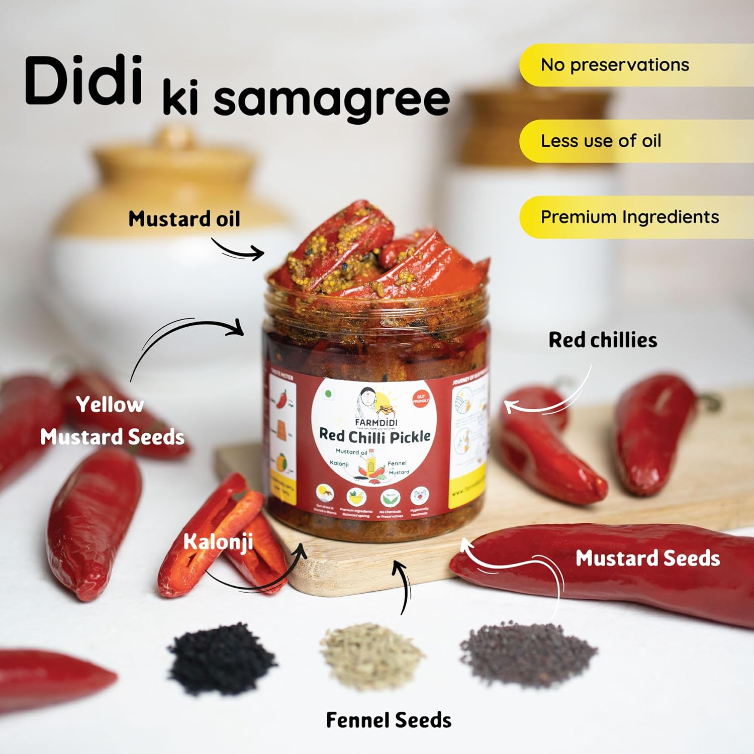Farm Didi Stuffed Red Chilli Pickle In Fresh Mustard Oil | Lal Mirch Ka Achar 325G | Bharwa Mirchi Ka Achar | Banarasi Red Chilli Pickle | No Garlic Stuffed Red Chilli Pickles | Traditional Recipe