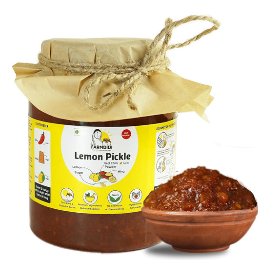 Farm Didi Khatta Meetha Crushed Lemon Pickle 1Kg|Homemade Nimbu Achar With No Onion Or Garlic|Traditional Indian Home Made Oil Free With Grandma's Taste|Lemon Chunda Sweet Pickle